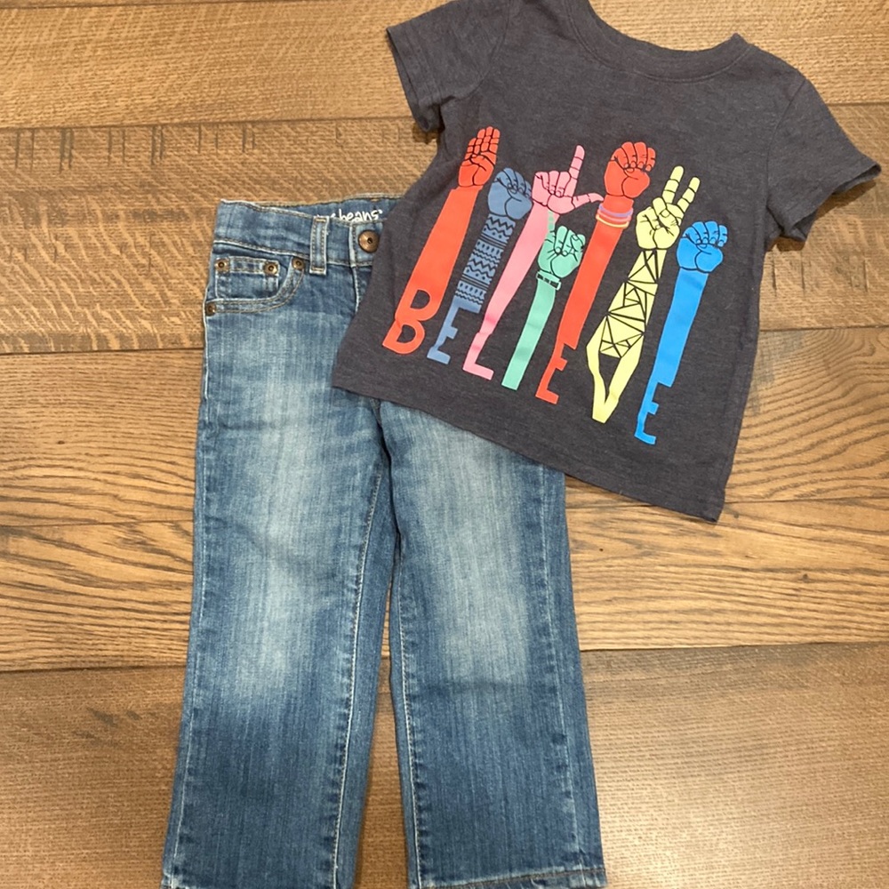 2T Cat & Jack tee with jumping beans straight jeans